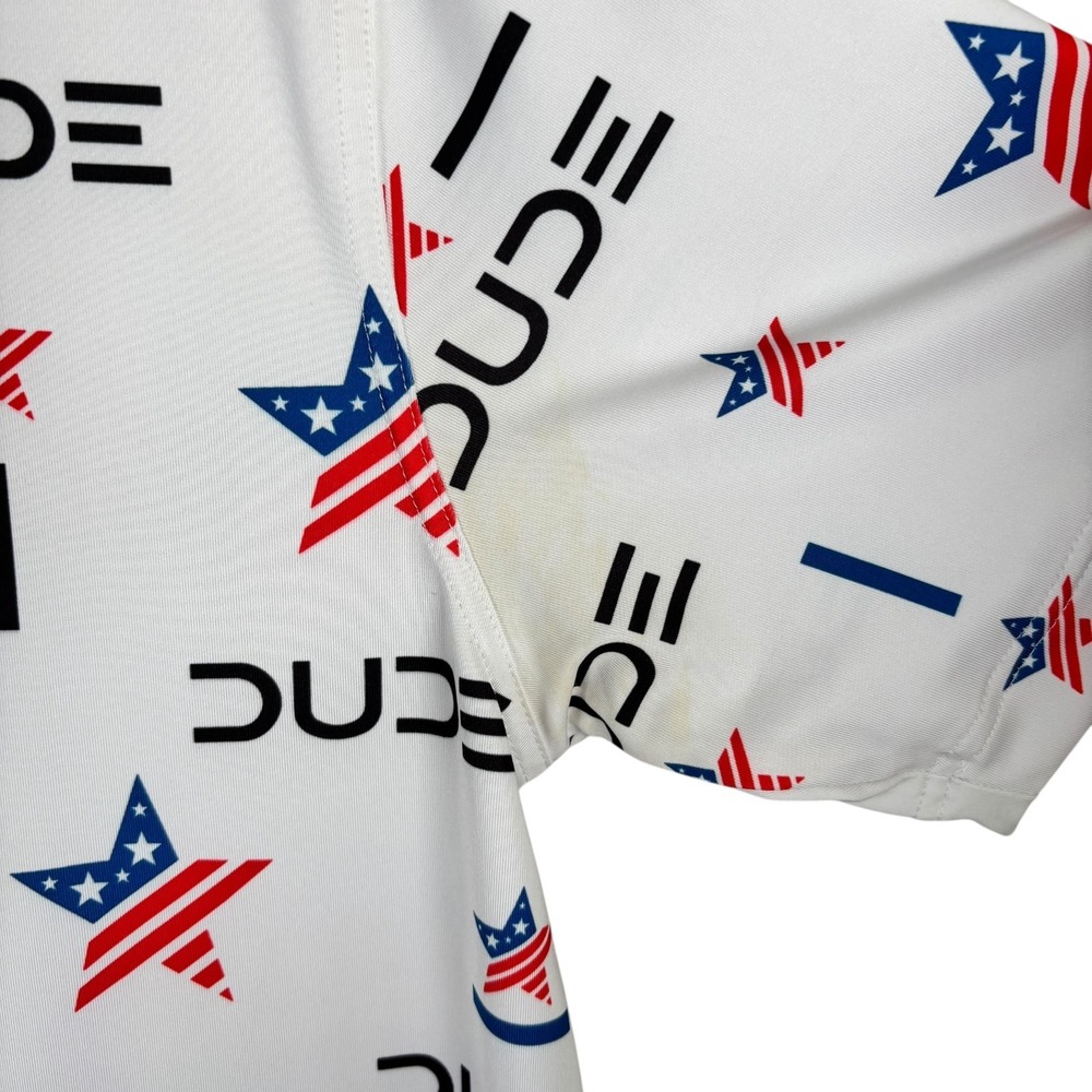 Waggle Performance Golf Polo‎ Shirt Dude Wipes USA Stars Mens L Stretch S/S read - Picture 8 of 10